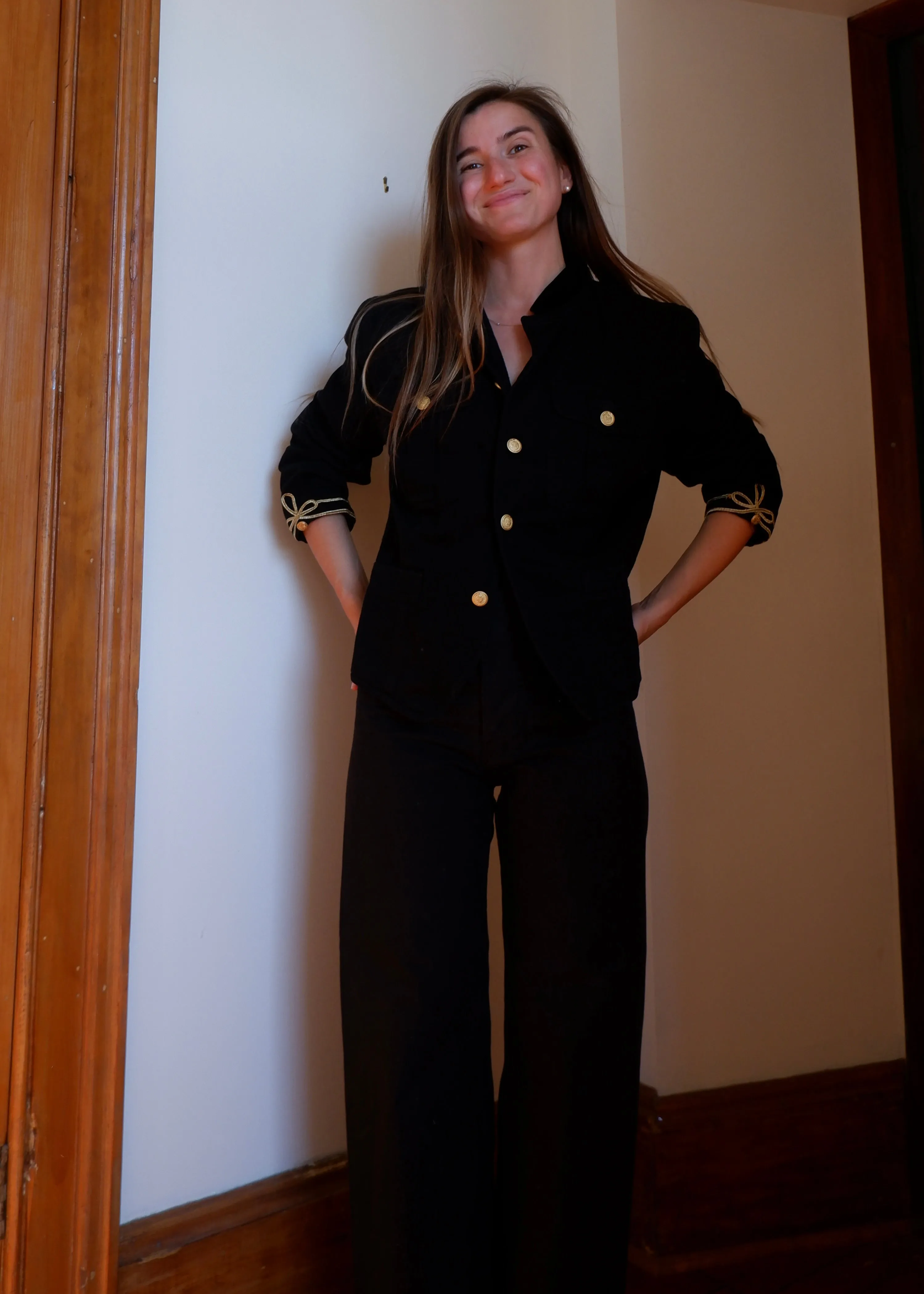 80s Denim Military-Style Denim Jacket - L