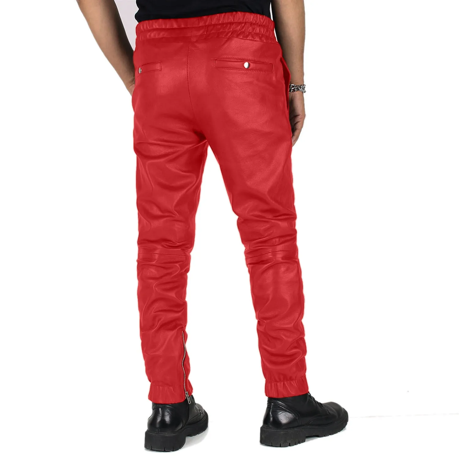 Aethor Men's Red Leather Jogger Pants