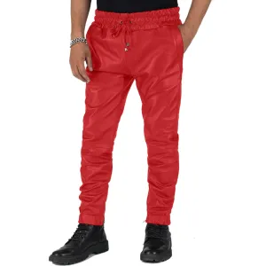 Aethor Men's Red Leather Jogger Pants