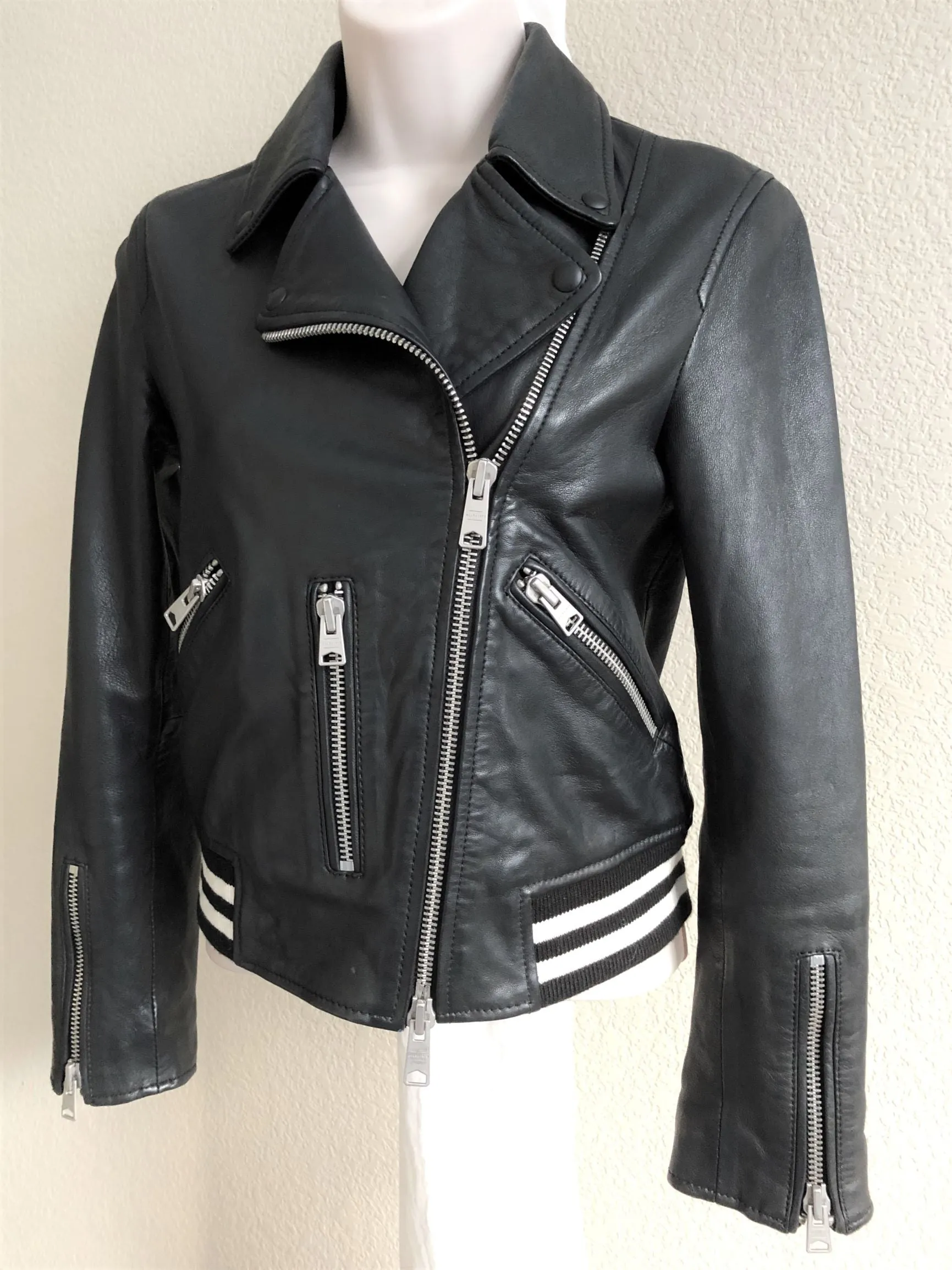 AllSaints Size 0 Balfern Black Leather Jacket