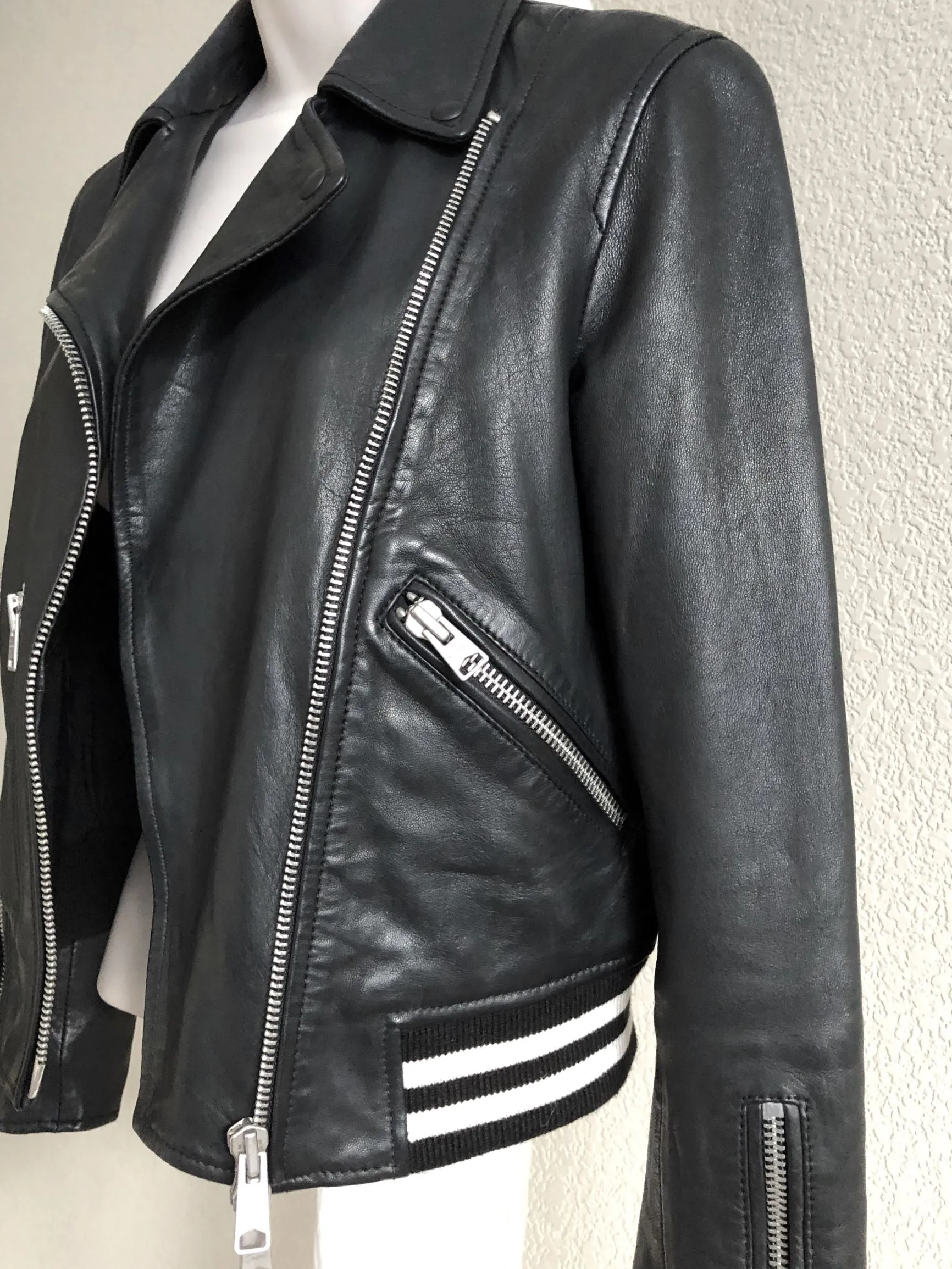 AllSaints Size 0 Balfern Black Leather Jacket