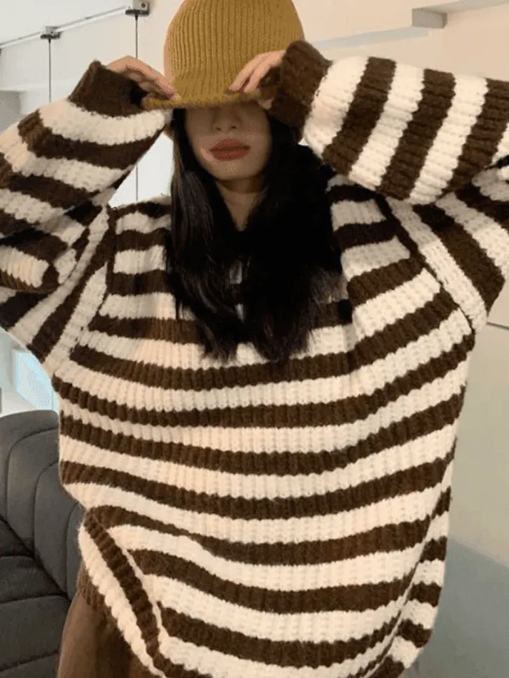 Back To School Sonicelife Cozy Striped Pullover Sweater