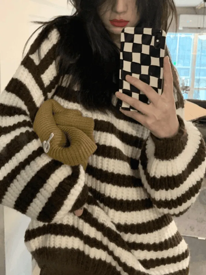 Back To School Sonicelife Cozy Striped Pullover Sweater
