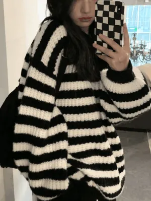 Back To School Sonicelife Cozy Striped Pullover Sweater