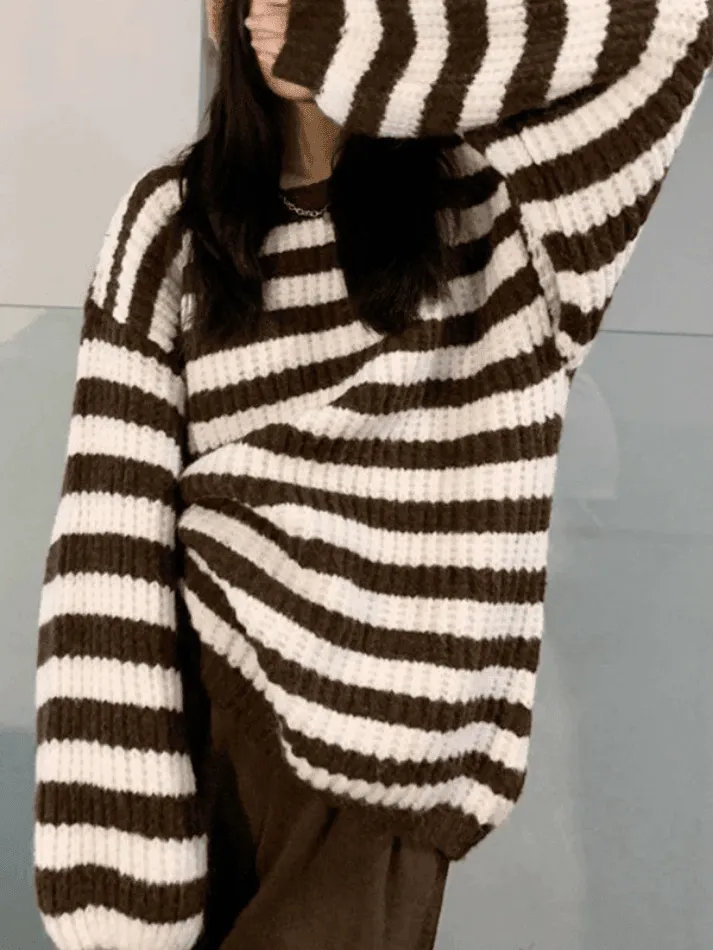 Back To School Sonicelife Cozy Striped Pullover Sweater
