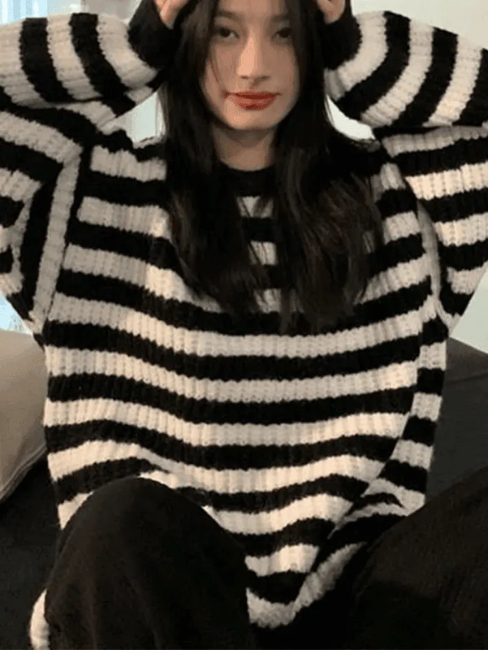 Back To School Sonicelife Cozy Striped Pullover Sweater