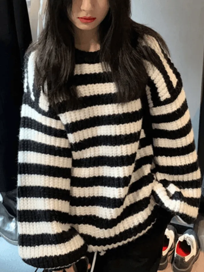 Back To School Sonicelife Cozy Striped Pullover Sweater