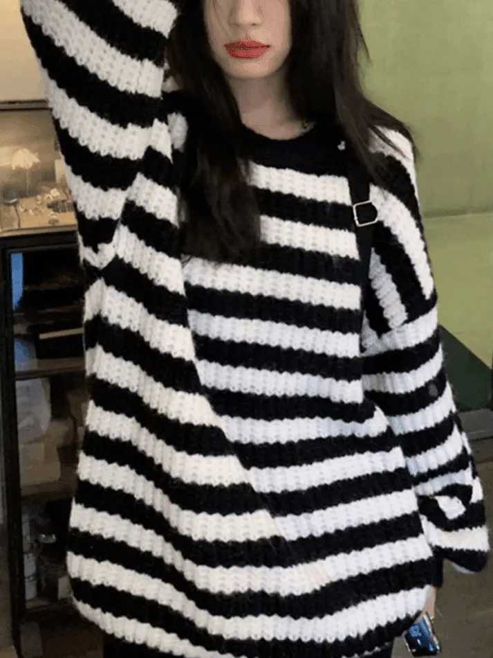 Back To School Sonicelife Cozy Striped Pullover Sweater