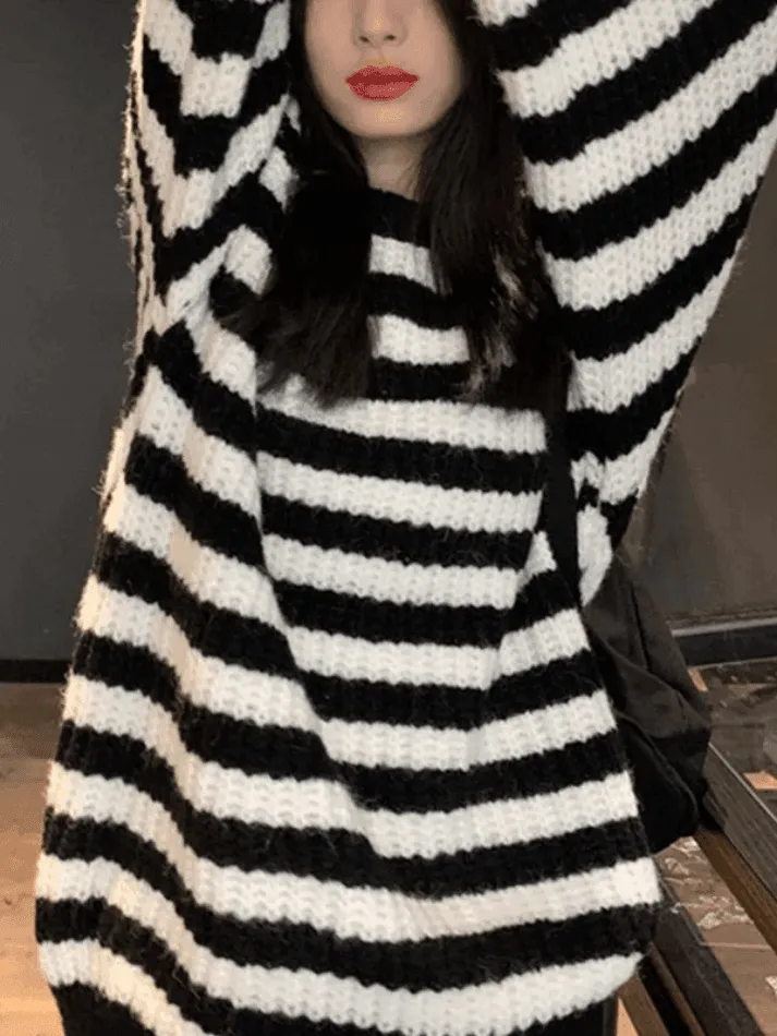 Back To School Sonicelife Cozy Striped Pullover Sweater
