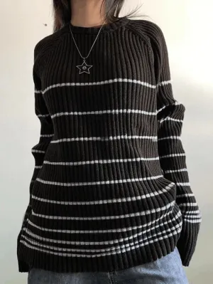 Back To School Sonicelife Striped Ribbed Pullover Knit Sweater