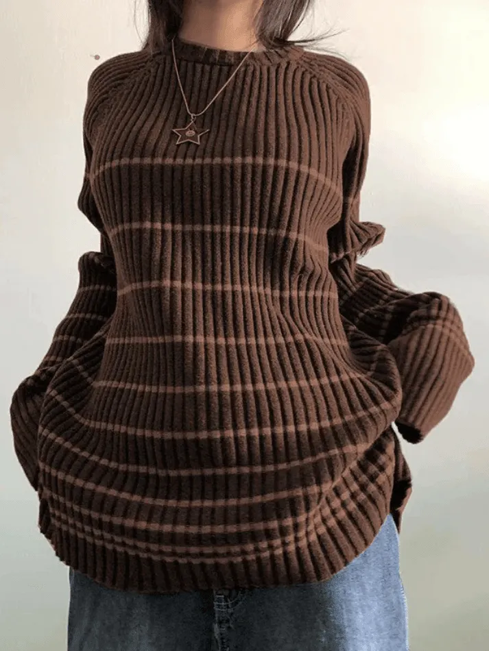 Back To School Sonicelife Striped Ribbed Pullover Knit Sweater