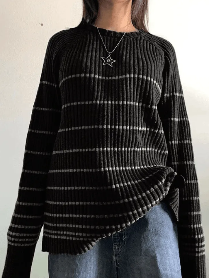 Back To School Sonicelife Striped Ribbed Pullover Knit Sweater