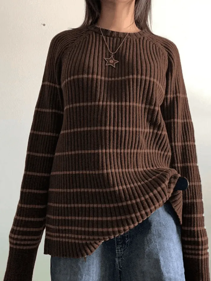 Back To School Sonicelife Striped Ribbed Pullover Knit Sweater