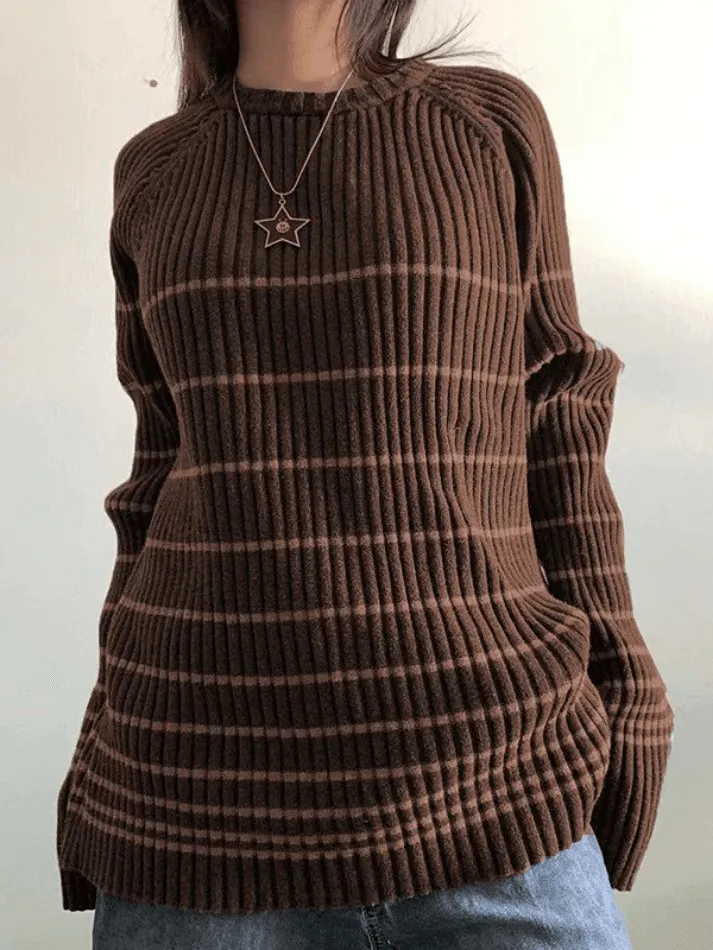 Back To School Sonicelife Striped Ribbed Pullover Knit Sweater