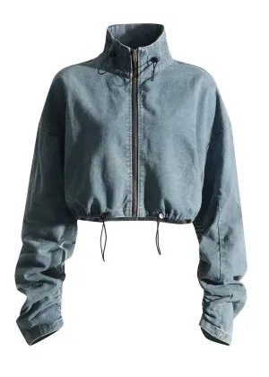 Baseball Style Denim Jacket With Zip Front