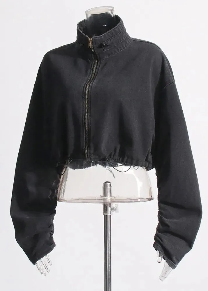 Baseball Style Denim Jacket With Zip Front