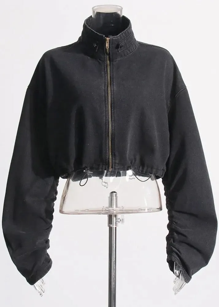 Baseball Style Denim Jacket With Zip Front