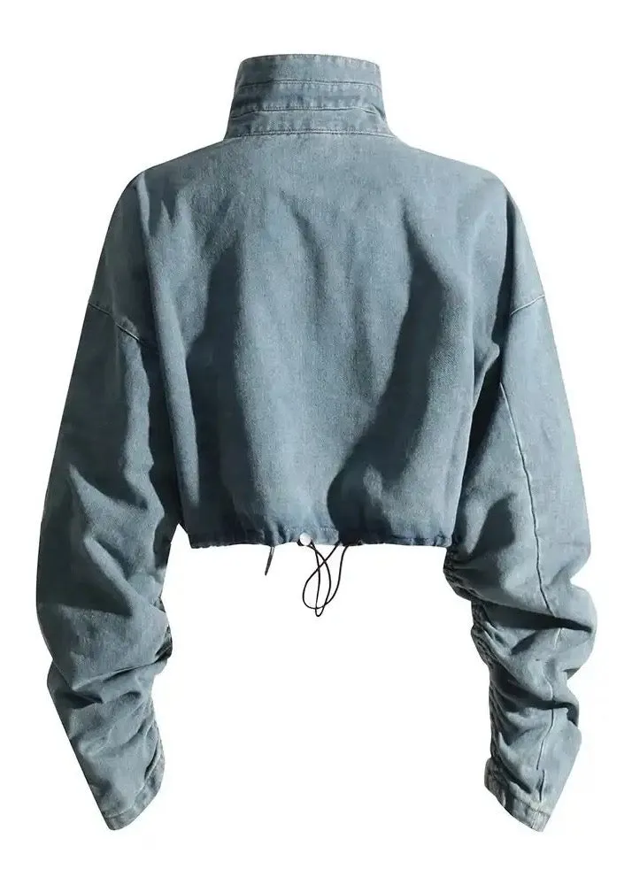 Baseball Style Denim Jacket With Zip Front