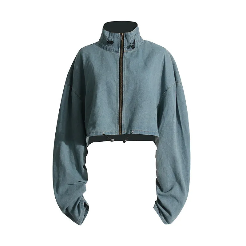 Baseball Style Denim Jacket With Zip Front