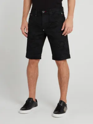 Black Camo Patched Denim Shorts