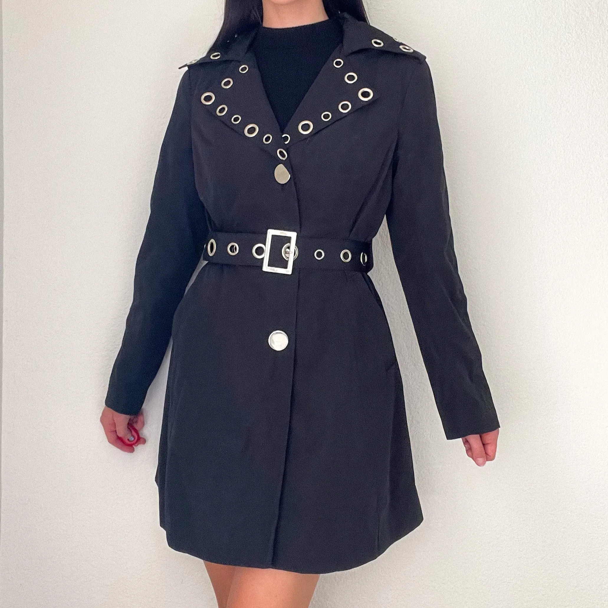 Black Eyelet Trench Coat