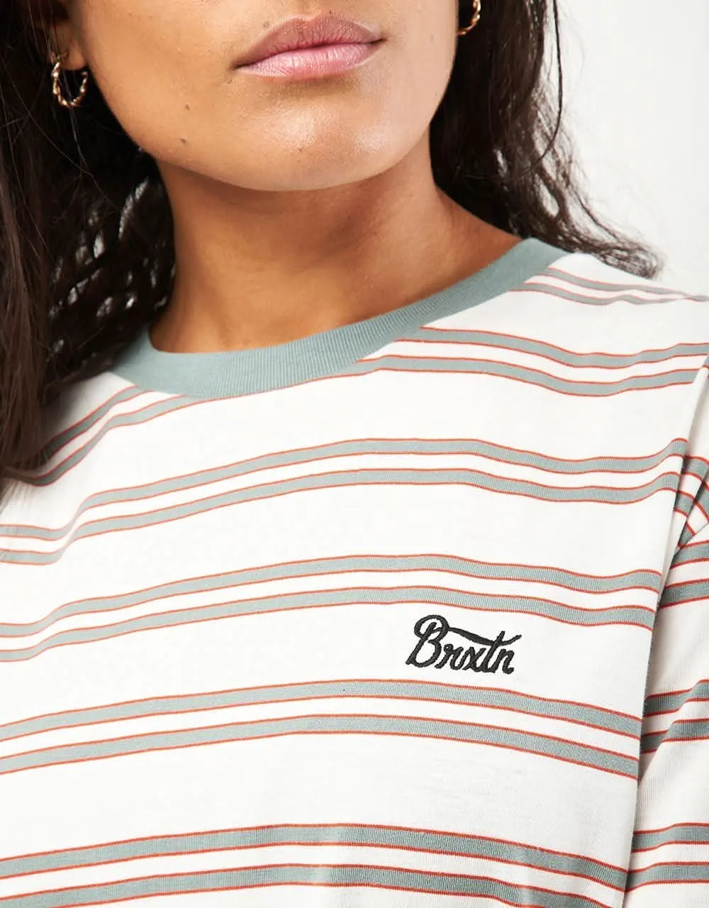 Brixton Hilt Stith Striped T-Shirt - Whitecap/Chinois Green