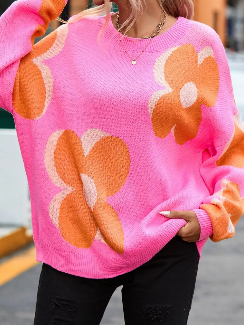 Casual Floral Knit