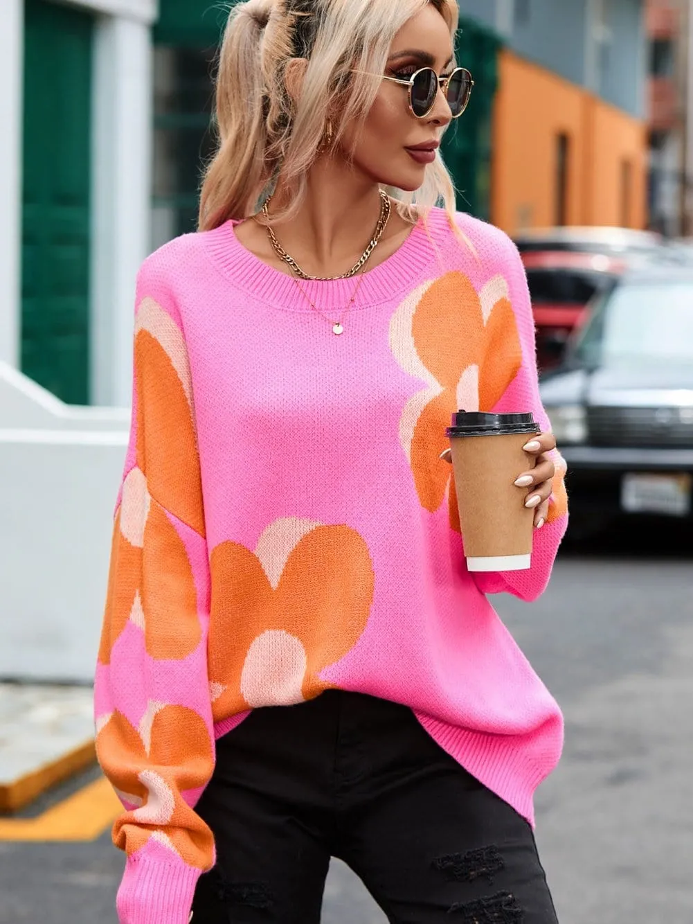 Casual Floral Knit