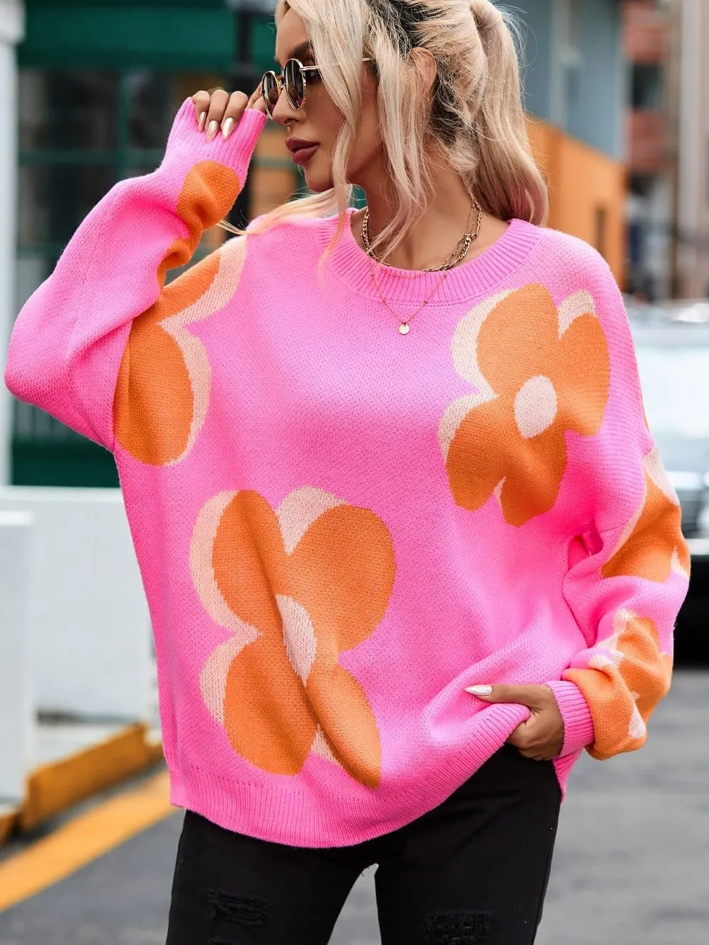 Casual Floral Knit