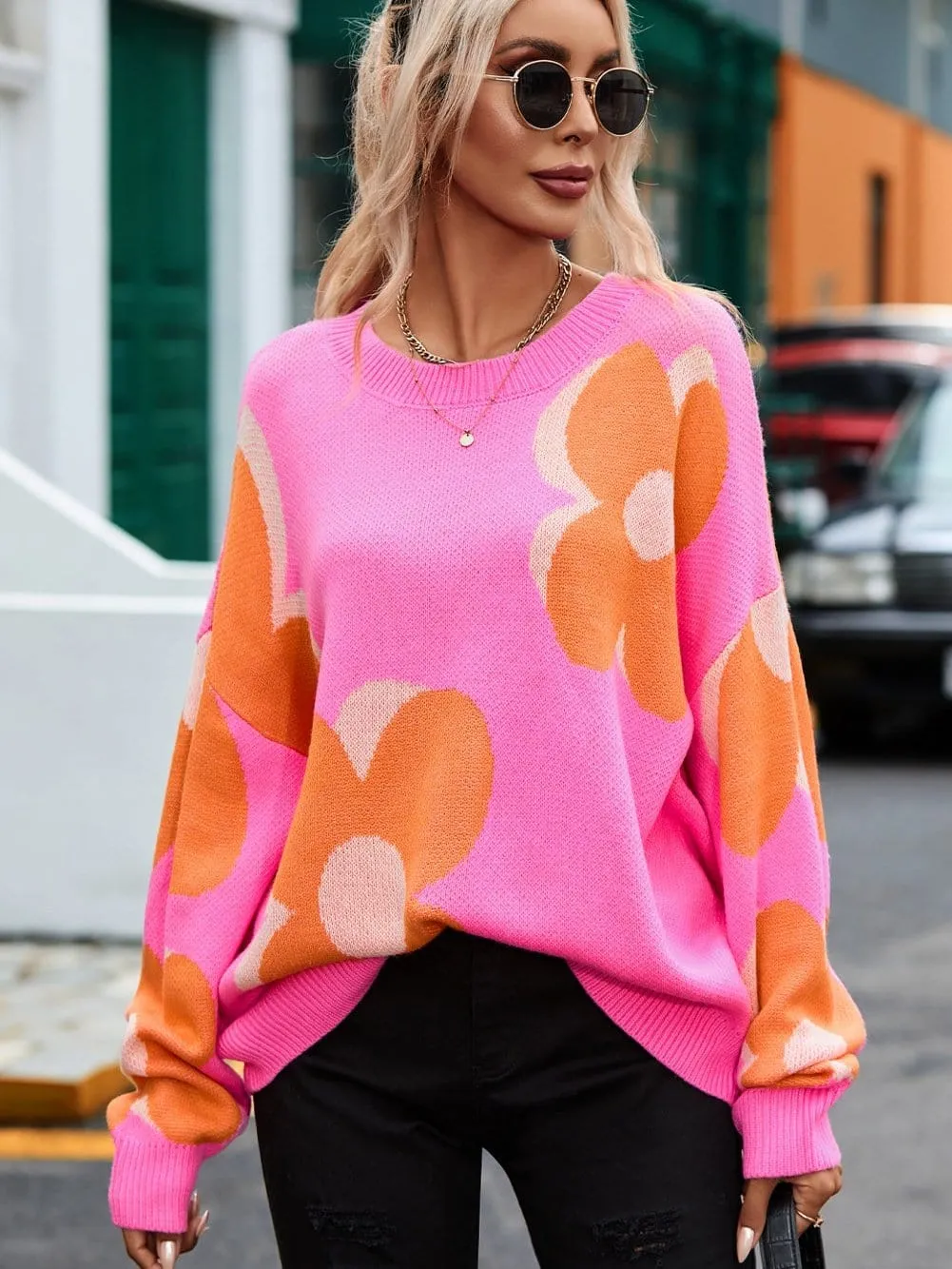 Casual Floral Knit
