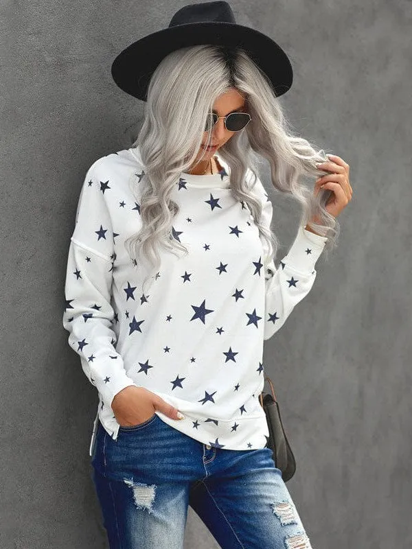 Casual Round Neck Sweater With Printed Design For Women