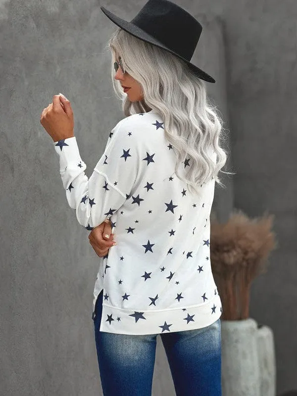 Casual Round Neck Sweater With Printed Design For Women
