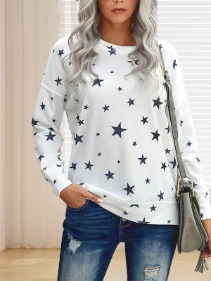 Casual Round Neck Sweater With Printed Design For Women