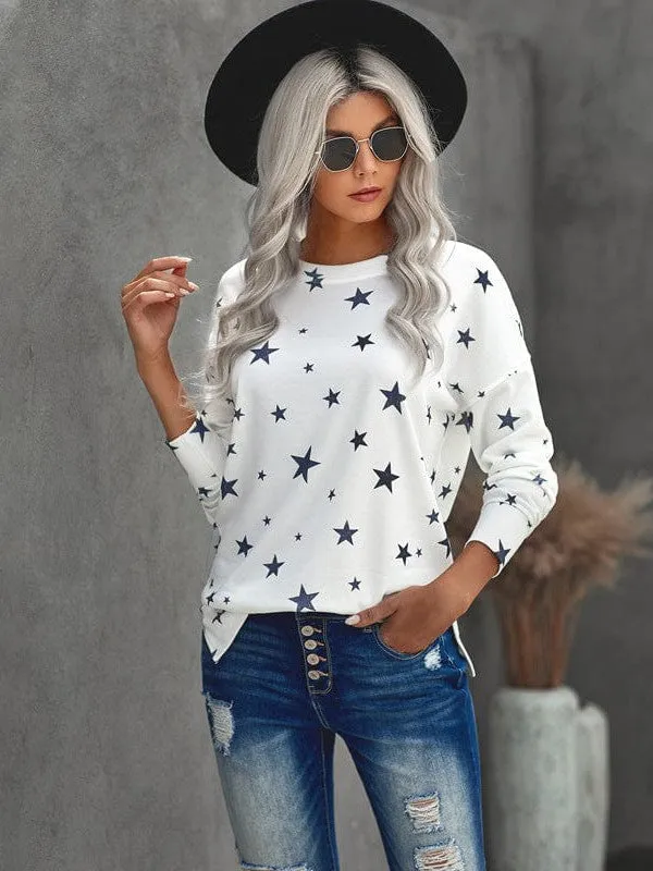 Casual Round Neck Sweater With Printed Design For Women