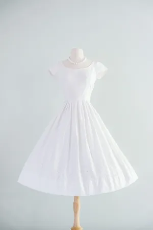 Classic 1950's White Cotton Eyelet Sundress by Jerry Gilden / XS