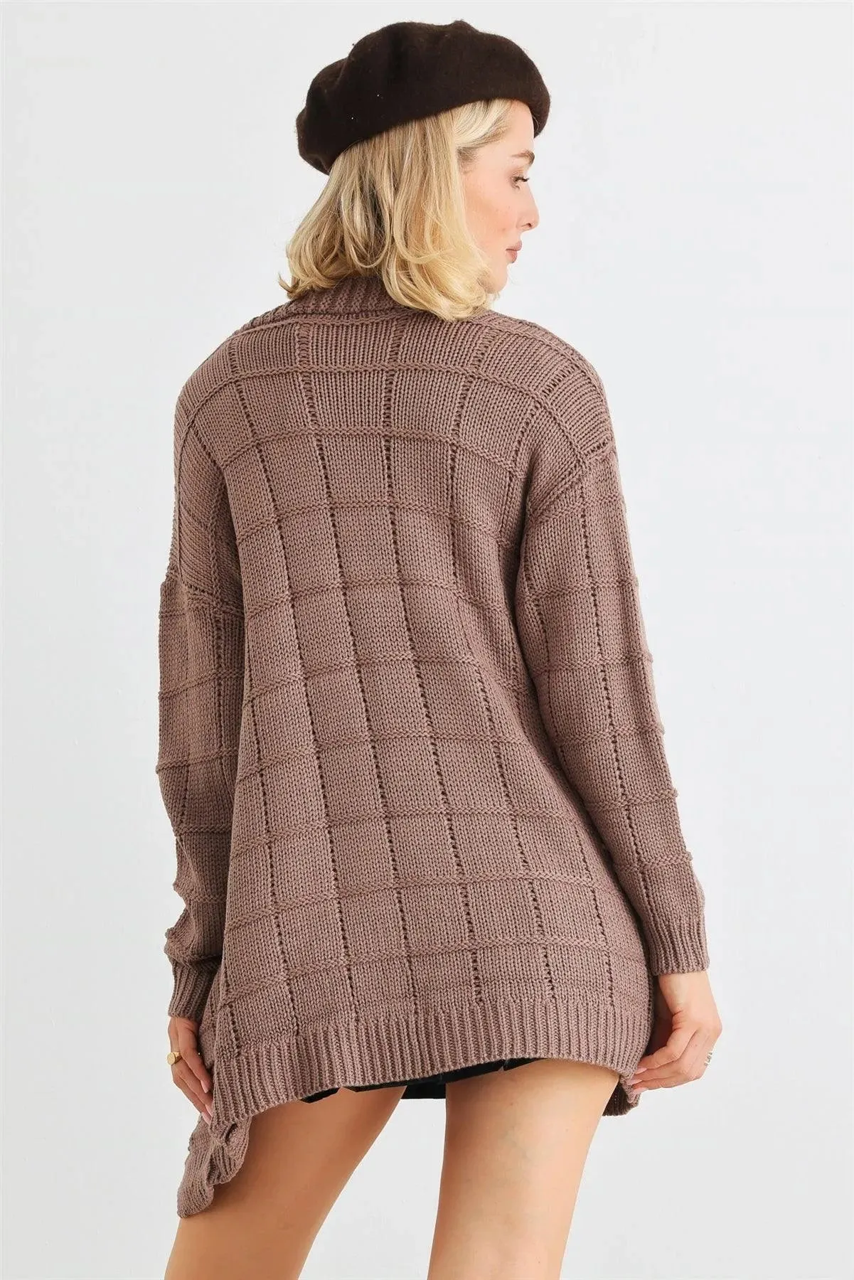 Cocoa Brown Knit Two Pocket Long Sleeve Open Front Cardigan /2-2-2