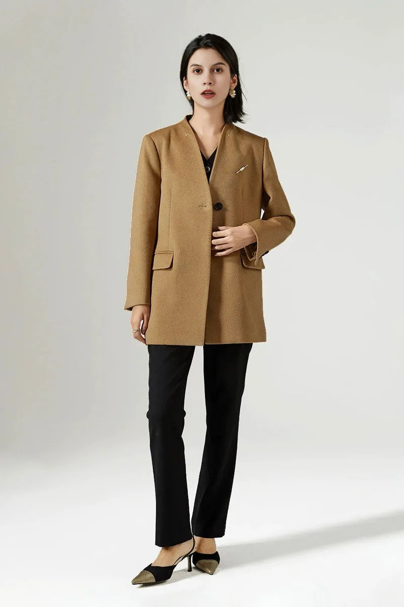 Collarless Single-Breasted Cashmere-Wool Blazer with Belt