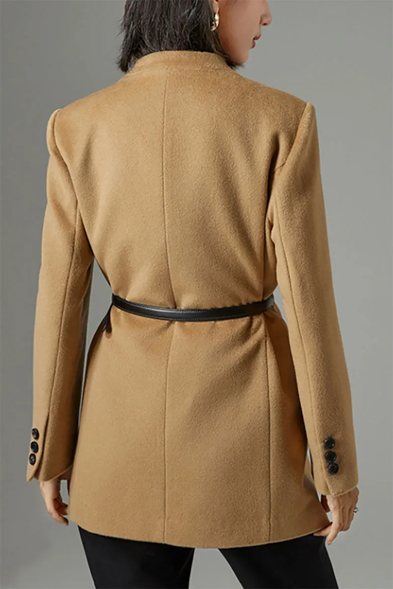 Collarless Single-Breasted Cashmere-Wool Blazer with Belt