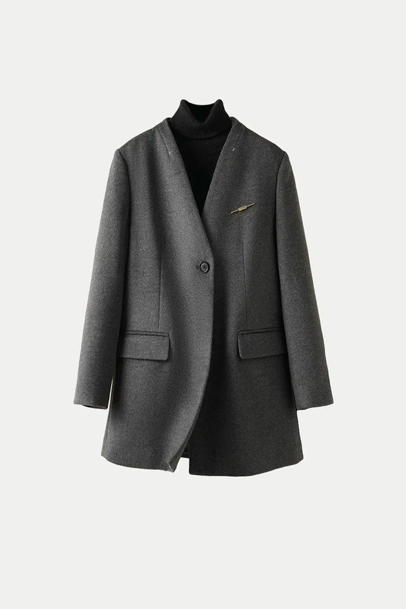 Collarless Single-Breasted Cashmere-Wool Blazer with Belt