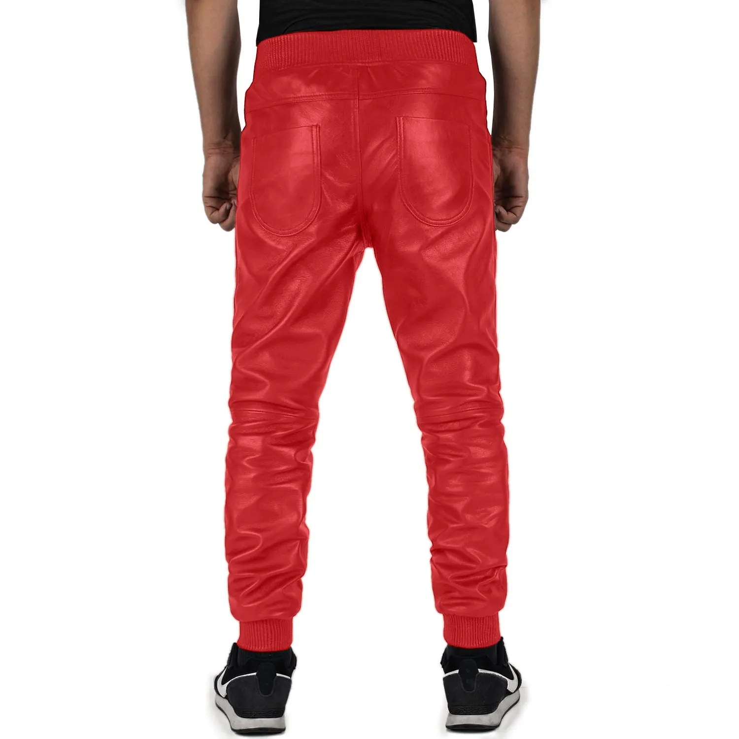 Delara Men's Red Leather Jogger Pants