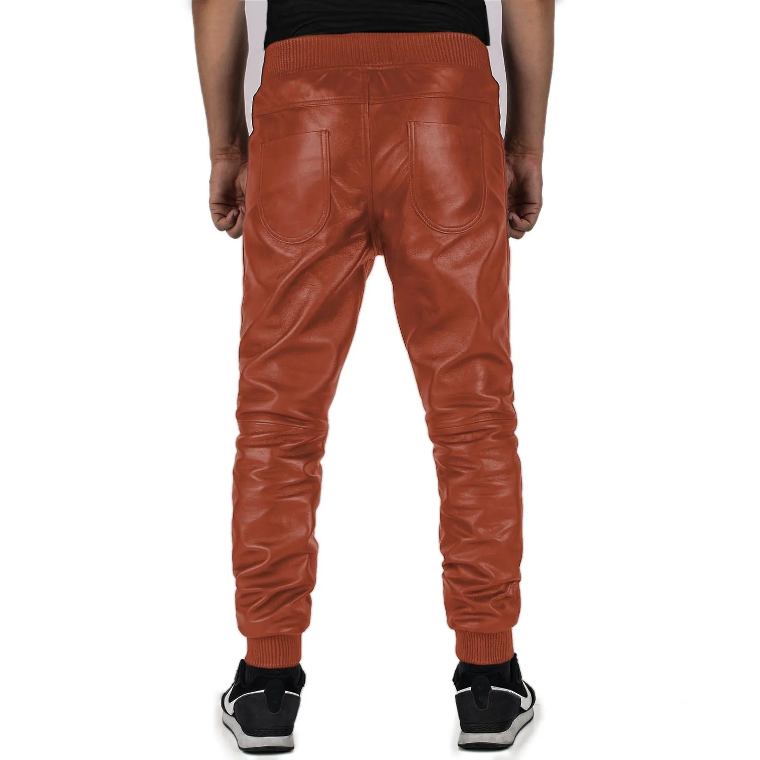 Delara Men's Tan Leather Jogger Pants