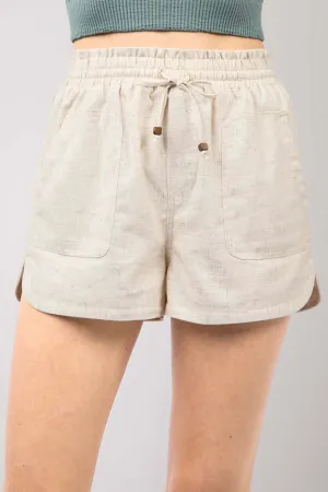 Drawstring Elastic Waist Linen Shorts by VERY J