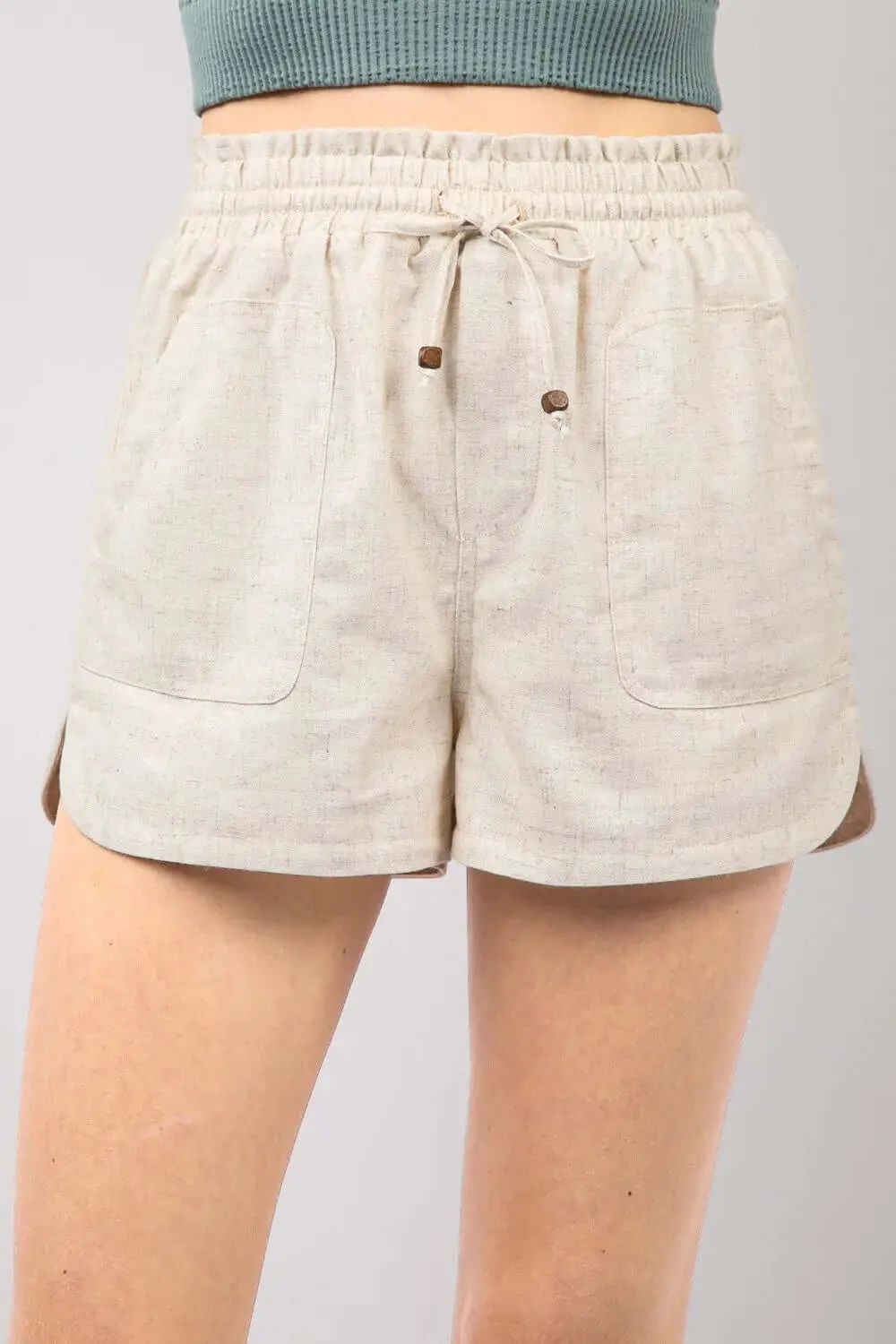 Drawstring Elastic Waist Linen Shorts by VERY J