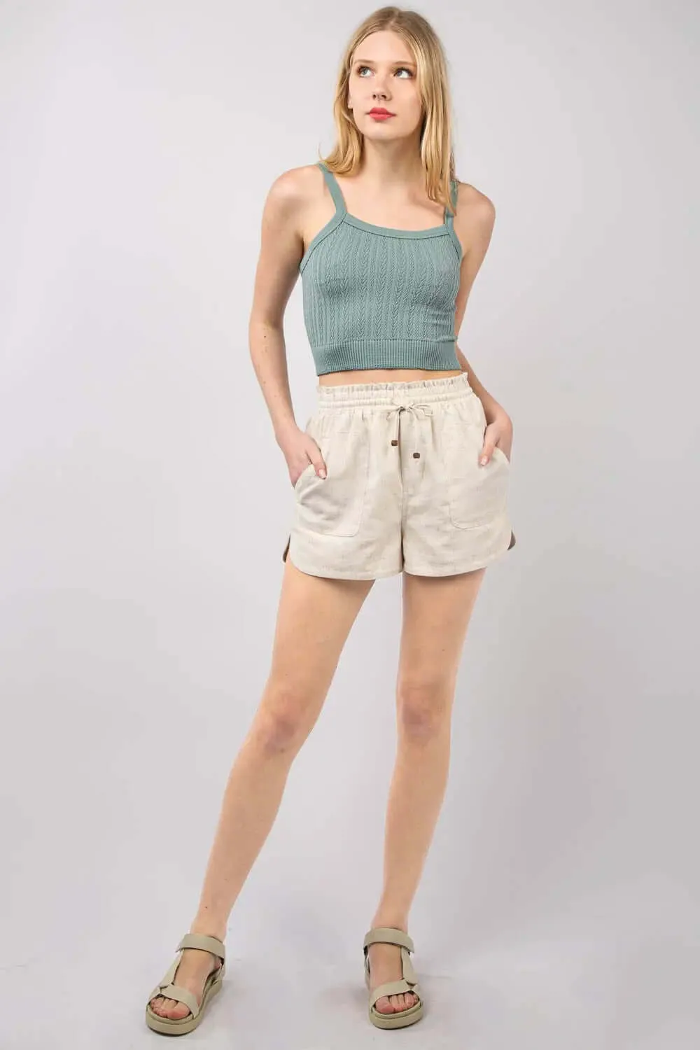 Drawstring Elastic Waist Linen Shorts by VERY J