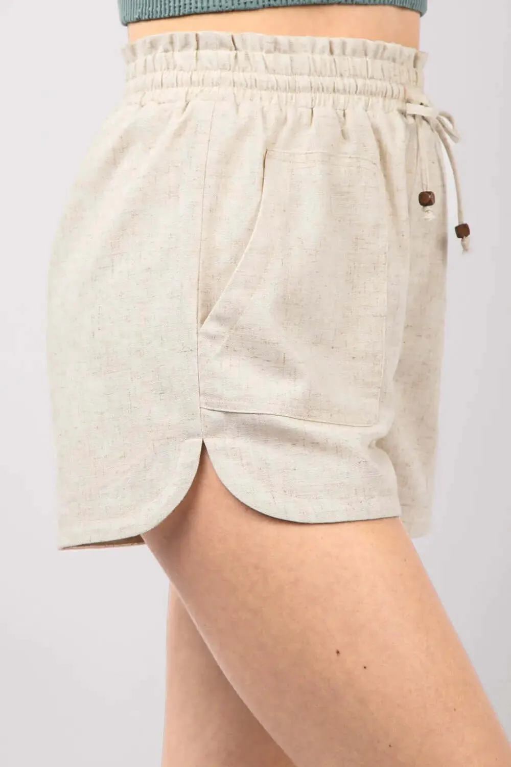 Drawstring Elastic Waist Linen Shorts by VERY J