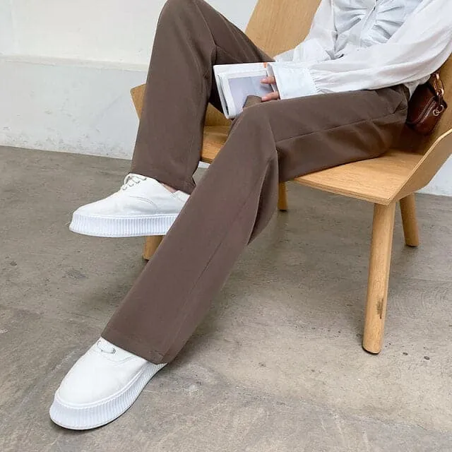 DressBetty - Women High Waist Floor-Length Suits Pants Autumn Winter White Loose Wide Leg Pants Female Office Ladies Straight Long Trousers