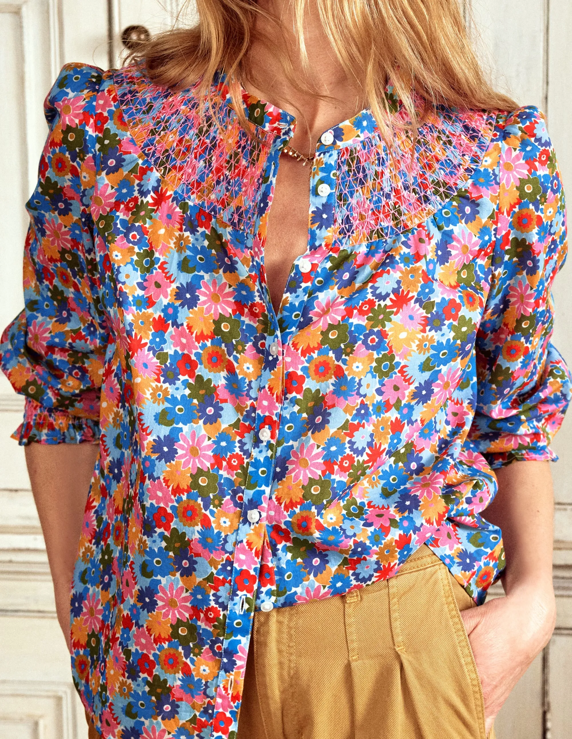 Effie Smocked Blouse-Multi, Paintbox Ditsy
