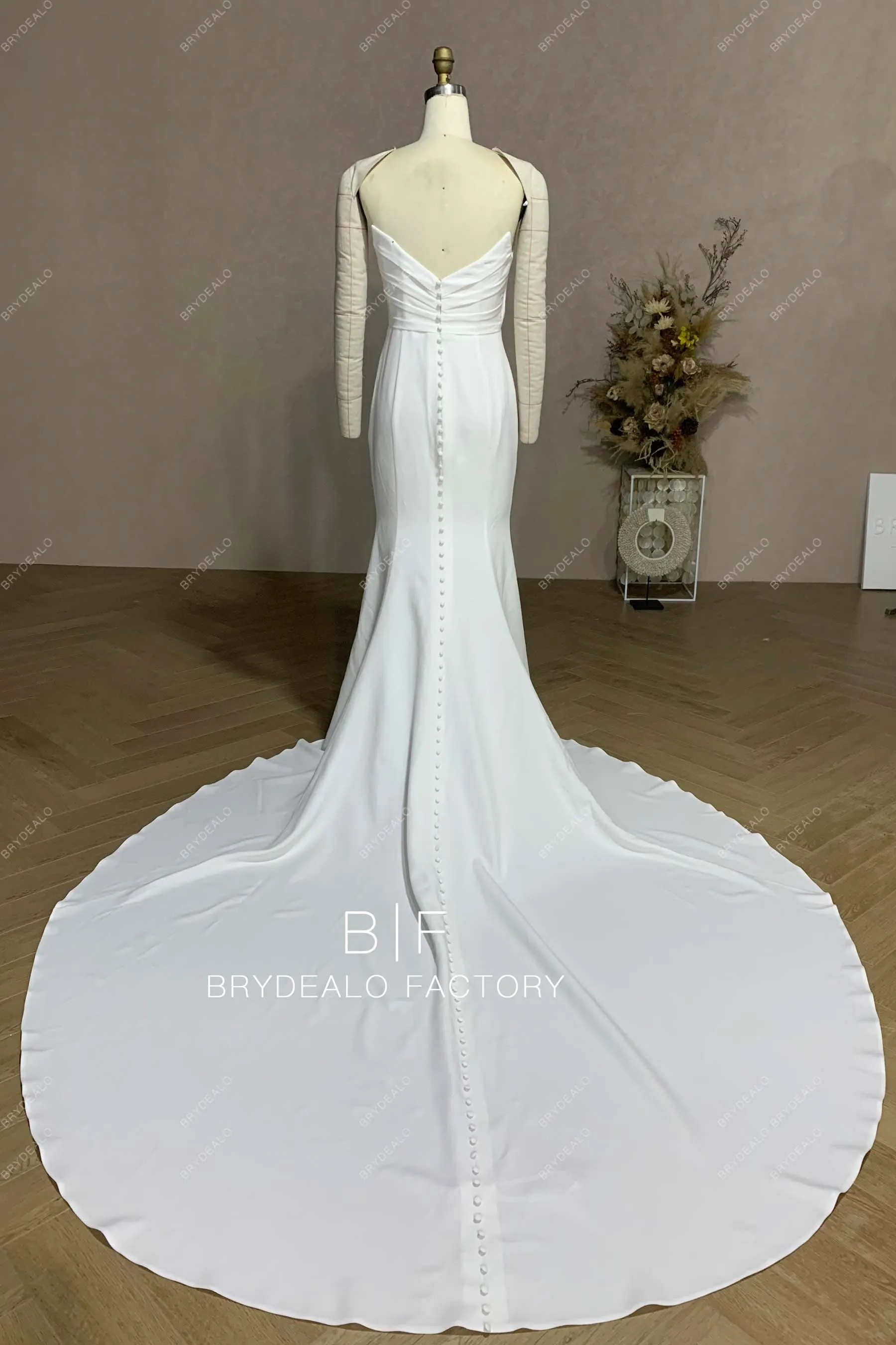 Elegant Crepe Mermaid Wedding Dress with Chapel Train