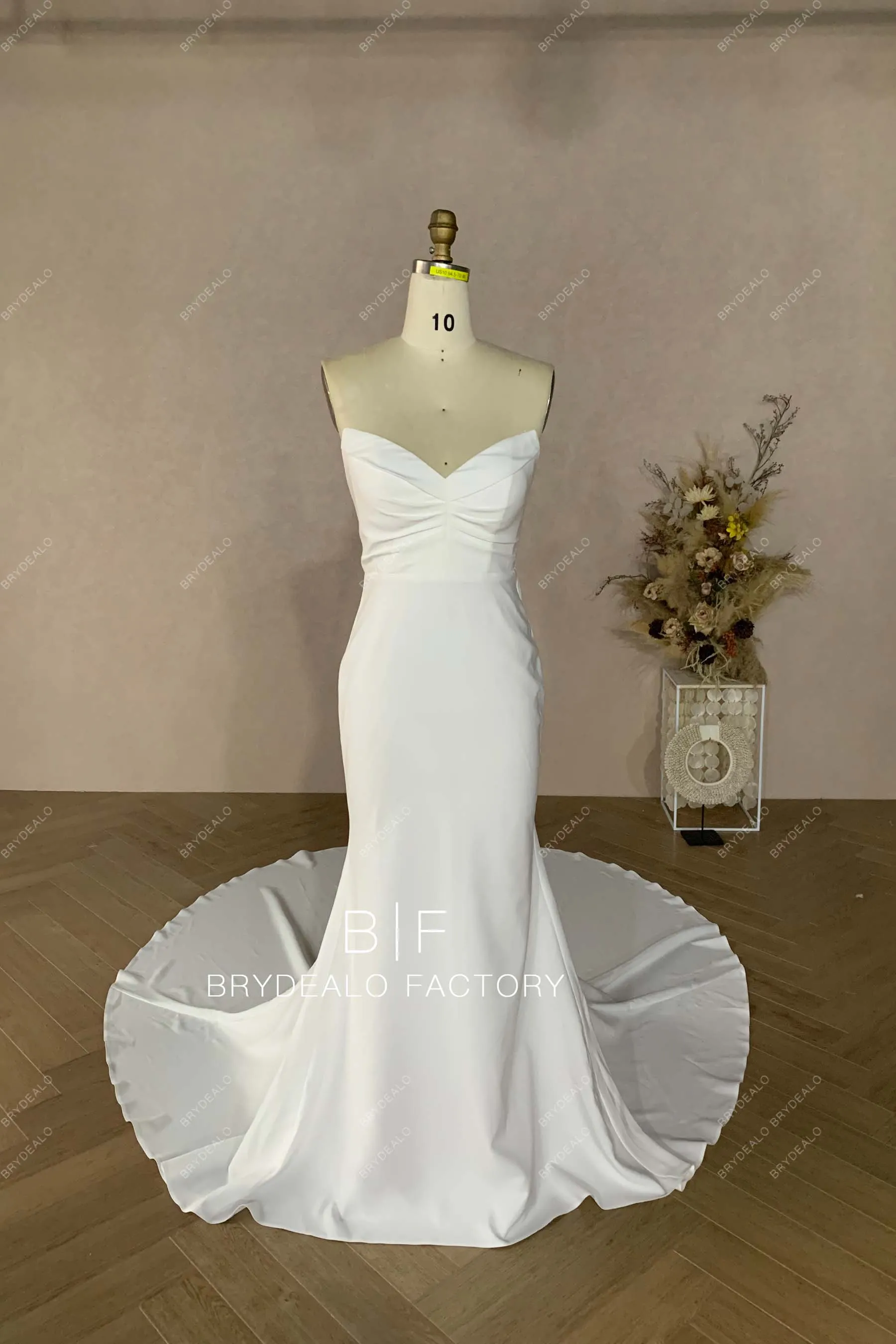 Elegant Crepe Mermaid Wedding Dress with Chapel Train