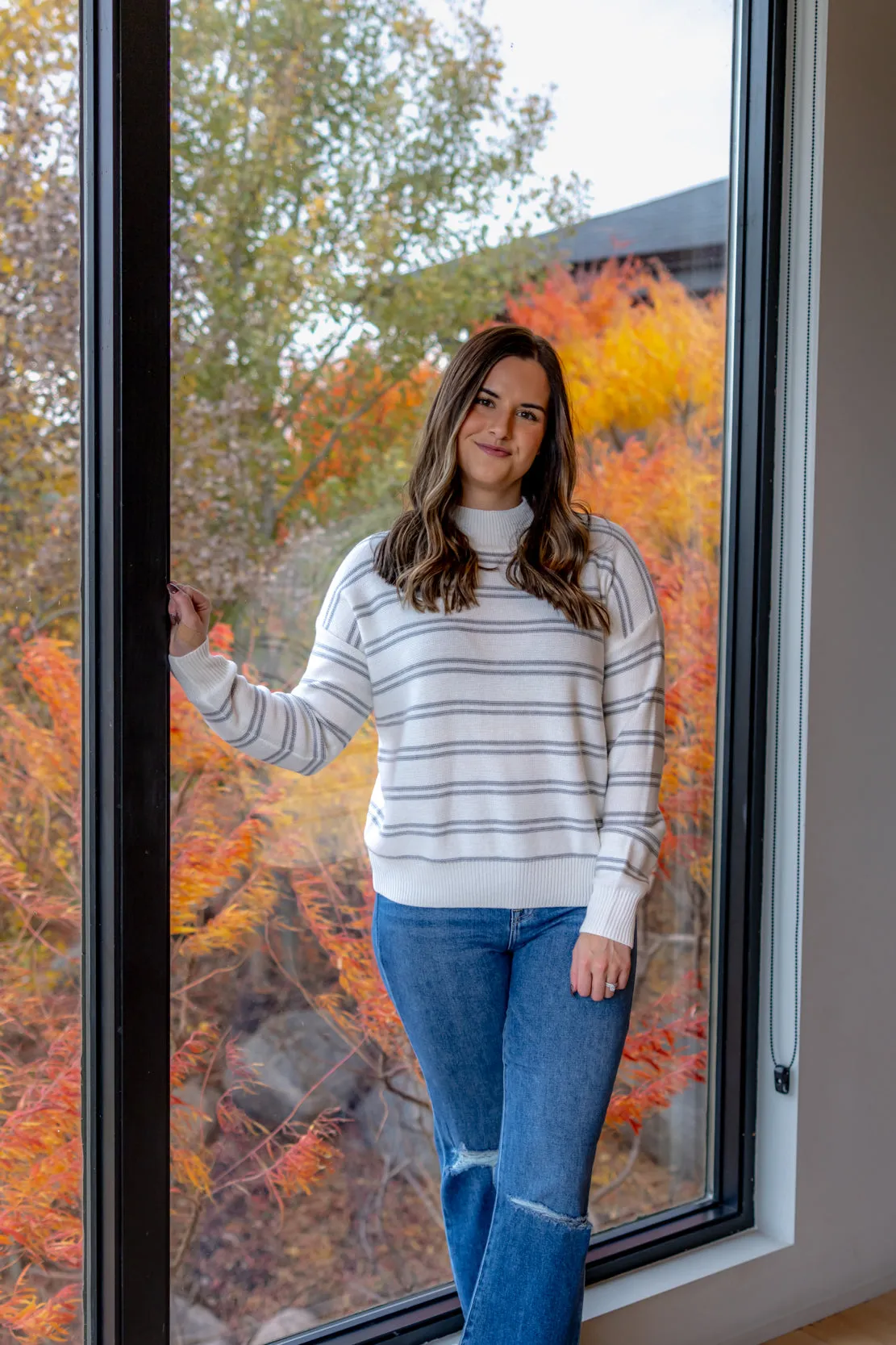 Elisa Ribbed Knit Striped Sweater | Ivory